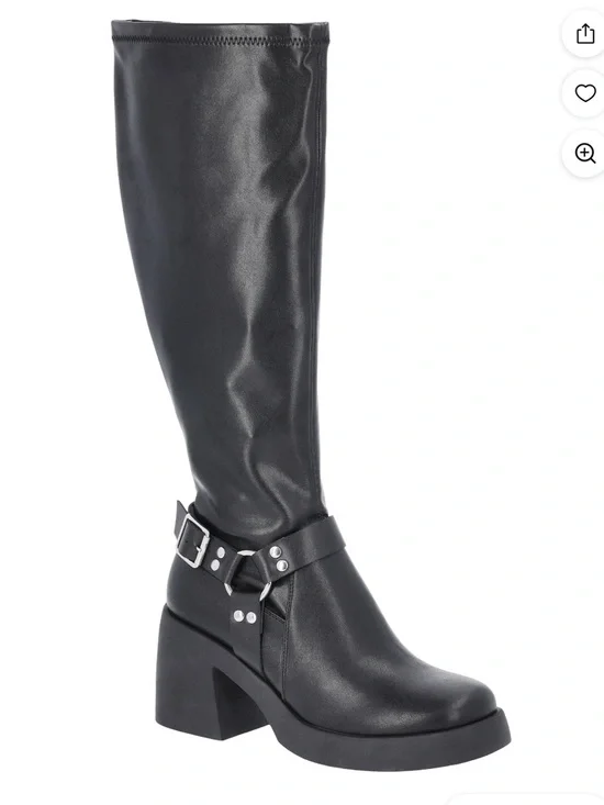 Madden NYC Women’s Black Faux Leather Full Zip Buckle Boots SZ 10 Chunky New - Picture 1 of 9